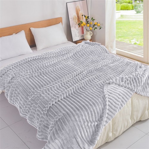 Κουβέρτα Flannel Ριγέ Υπέρδιπλη Γκρι