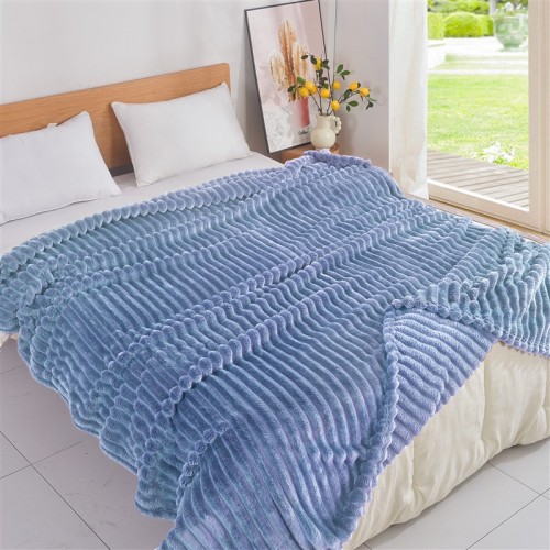 Κουβέρτα Flannel Ριγέ Υπέρδιπλη Μπλε