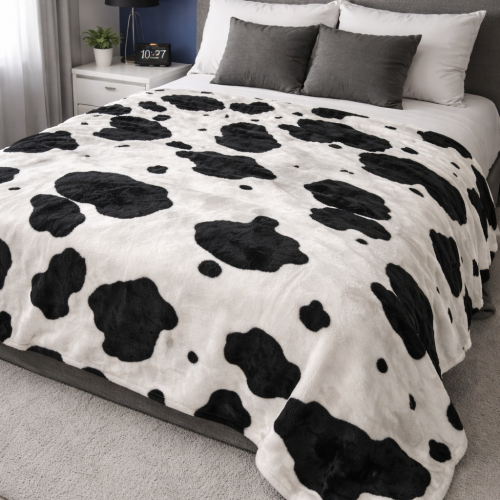 Κουβέρτα Fleece Cow Print Λευκό-Μαύρο